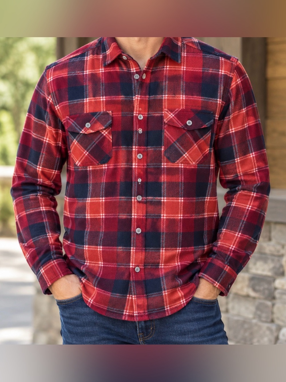 The Foundry Supply Co. Men's Plaid Shirt Jacket in Burgundy, Rust & Teal